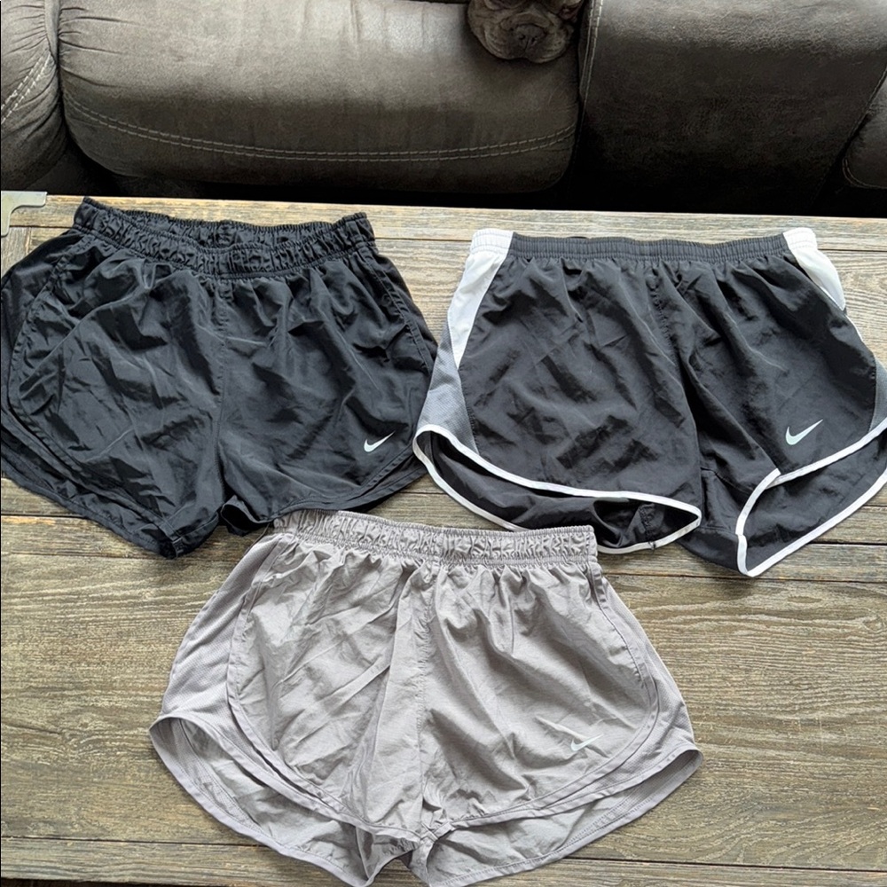 Nike Black and Gray Athletic Shorts with Curved Hem